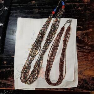 Two seed bead necklaces with multiple strands